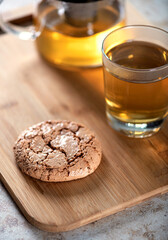 shortbread cookies with tea. A sweet snack for tea. Mendal cookie.