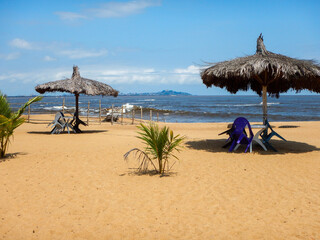 Atlantic Ocean beach, Monrovia, West Africa, Liberia,  Hotel "Africa" area, beach for local people, rest and picnic area.