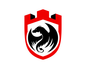 Red fortress shield with black dragon inside