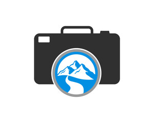 Camera with mountain and river inside