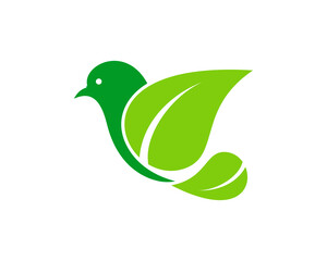 Flying bird with leaf wing
