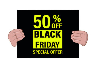 Black board with the inscription BLACK FRIDAY. SALE. Vector illustration.