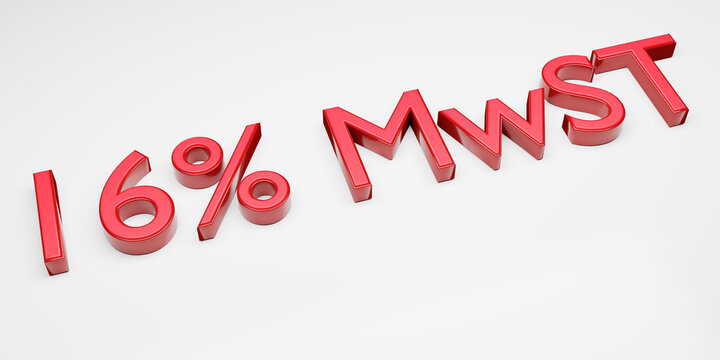 Duty and taxes. German tax cut on value-added tax (VAT). 3D render of 16 percent symbol.