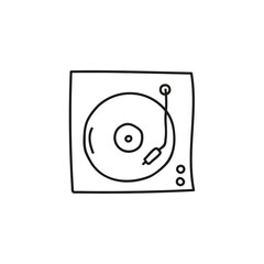 Turntable vector sketch icon in doodle style. Vinyl player sketch on a white background
