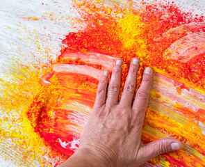Hand paint with colored powders. Art concept. Color background