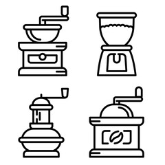 Coffee grinder icons set. Outline set of coffee grinder vector icons for web design isolated on white background