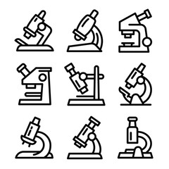 Microscope icons set. Outline set of microscope vector icons for web design isolated on white background