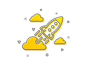 Launch Project sign. Startup rocket icon. Innovation symbol. Yellow circles pattern. Classic startup rocket icon. Geometric elements. Vector