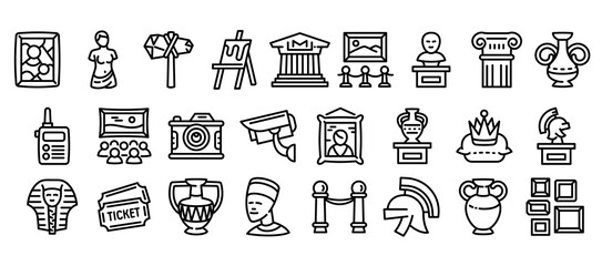 Museum icons set. Outline set of museum vector icons for web design isolated on white background - obrazy, fototapety, plakaty