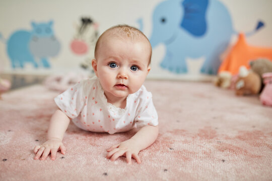 Baby Girl Having Tummy Time