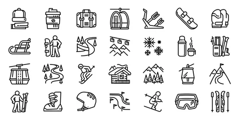 Fotobehang Ski resort icons set. Outline set of ski resort vector icons for web design isolated on white background © nsit0108