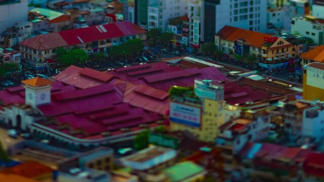 A timelapse of the miniature street at Ben Thanh market in Ho Chi Minh Vietnam tiltshift panning