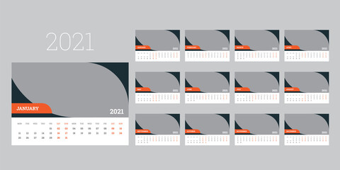 Desk Calendar 2021 Template, Editable 2021 Desk Calendar,Modern and Creative New year Calendar