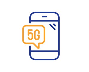 5g technology phone line icon. Wifi wireless network sign. Mobile data transmission symbol. Colorful thin line outline concept. Linear style 5g phone icon. Editable stroke. Vector