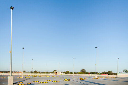 Blue sky with copy space in empty car park