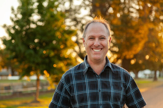 Portrait of middle aged man in natural golden light