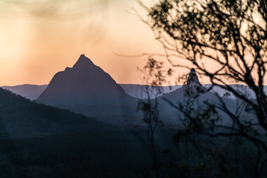 Glasshouse Mountains Landscape at Sunset