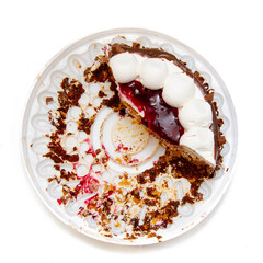Festive half-eaten cake. A piece of cake remained after the holiday. Cake leftovers
