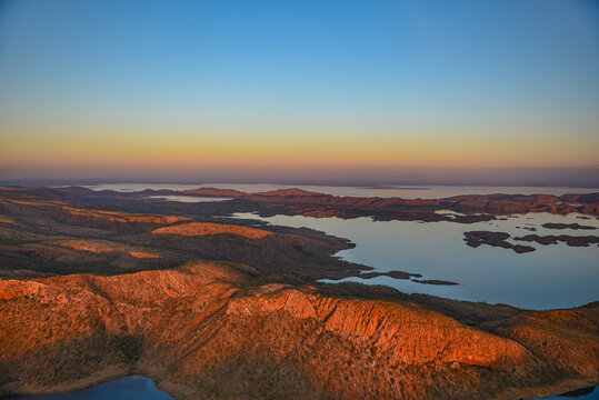 Lake Argyle at sunset from the air
