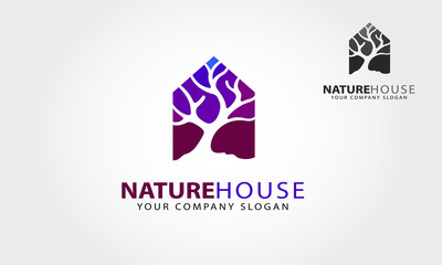 Nature House Vector Logo Template. Simple and elegant identity illustration that symbolizes the impression dynamic of color, peaceful, clean, and natural.This logo for property related business. 