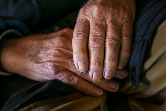 Close up of senior man's hands