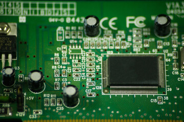 electronic Board with a large chip, radio elements, computer peripherals