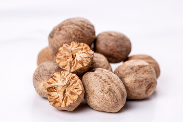 Nutmeg spice isolated on the white background
