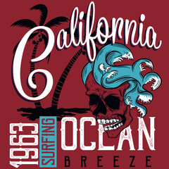 Santa cruz, CaliforniaSurfer skeleton vector illustration for t-shirt and other uses
