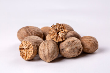 Nutmeg spice isolated on the white background