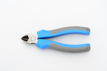 blue rubber cutting pliers isolated on white background
