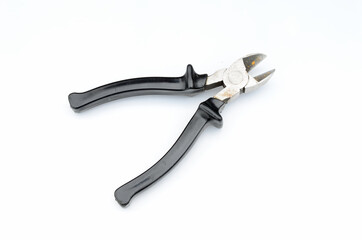 black cutting pliers isolated on white background
