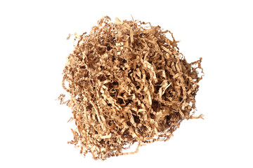 Shredded brown paper for packing material. Recycle and nature conservation. Background and texture. Environmental protection concept. Isolated, top view.