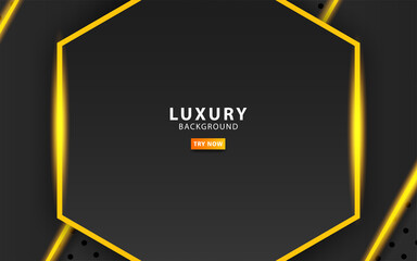 luxury dark background banner with gold line.Technology Concept,Digital Template,overlap layers with paper effect. Realistic light effect on black textured particle background ,vector illustration.