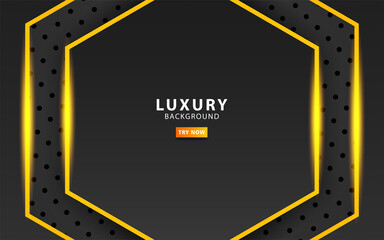 luxury dark background banner with gold line.Technology Concept,Digital Template,overlap layers with paper effect. Realistic light effect on black textured particle background ,vector illustration.