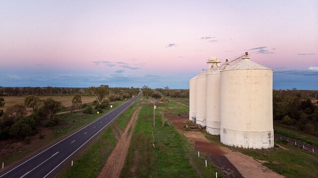 Rural Aerial View Queensland Silos.