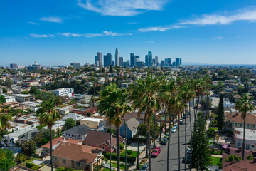 Aerial view of Los Angeles skyline taken from Echo Park in California