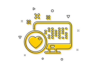 Obraz premium Favorite like sign. Heart icon. Positive feedback symbol. Yellow circles pattern. Classic heart icon. Geometric elements. Vector