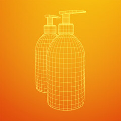 Hand sanitizer alcohol bottle for hygiene. Disinfection concept. Wireframe low poly mesh vector illustration.
