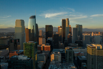 Aerial view of a center of Los Angeles downtown with its high rises and skyscrapers