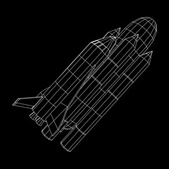 Space ship shuttle. Wireframe low poly mesh vector illustration.