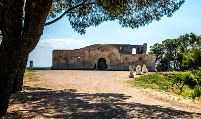 A view of the ruins of the twelfth-century castle of Frederick II in Gravina, Puglia, Italy