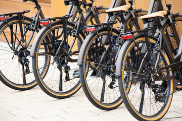 Fototapeta na wymiar New elegant bicycles on display