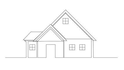 Continuous line drawing of house, residential building concept, logo, symbol, construction, illustration simple.vector. one line drawing of a house. house drawing in perspective. Vector.
