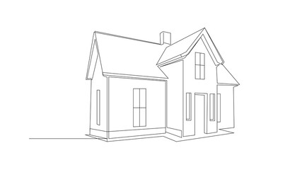 Continuous line drawing of house, residential building concept, logo, symbol, construction, illustration simple. one line drawing of a house. House drawing in perspective.