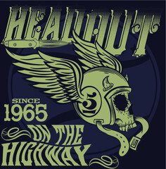 vector monochrome image on a motorcycle theme with skulls, motorcycles, wings, engine
