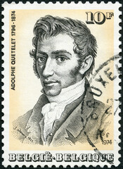 BELGIUM - 1974: shows Lambert Adolphe Jacques Quetelet (1796-1874), statistician, astronomer and...