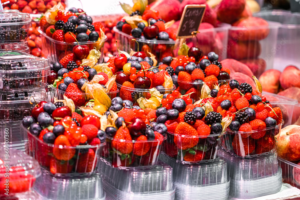 Wall mural healthy fresh fruits for sale in supermarket fruit market