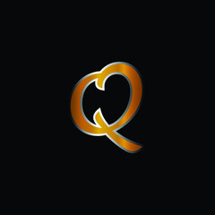 Luxury Golden Alphabet Q With Silver Stroke .Unique And Modern Design of Q Alphabet .Collection of Luxury Golden Alphabet with Silver Stroke