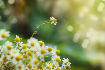 One daisy flower above the rest in a bouquet of wildflowers. The concept of development and...