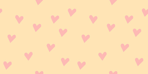 Seamless heart vector pattern. Hand drawn peach orange salmon art for wallpaper textile fabric designs. Cute vector illustrations in cartoon style.